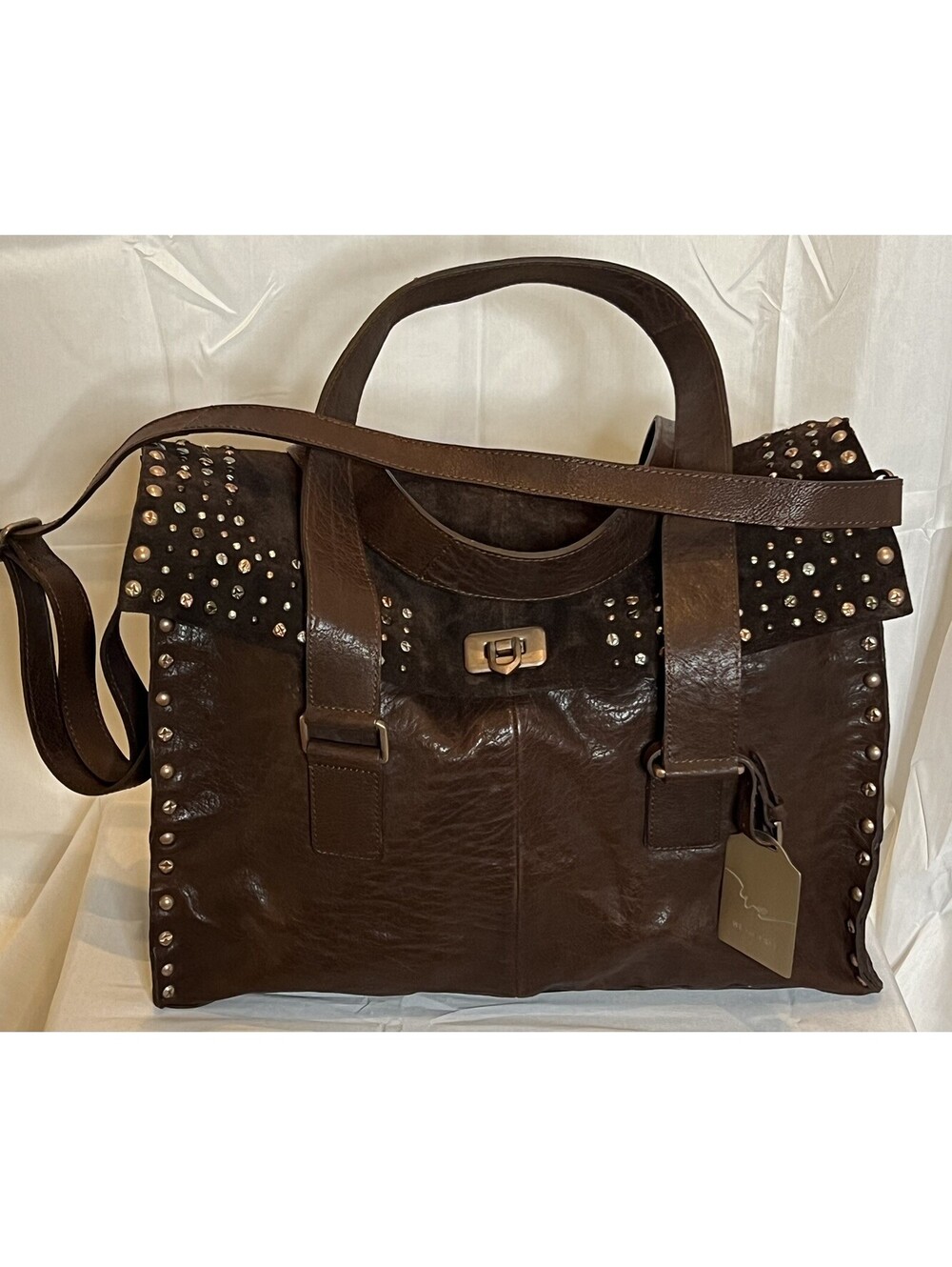 Free People We The Free Shay Stud Tote Leather Suede Espresso Brown NWOT $298